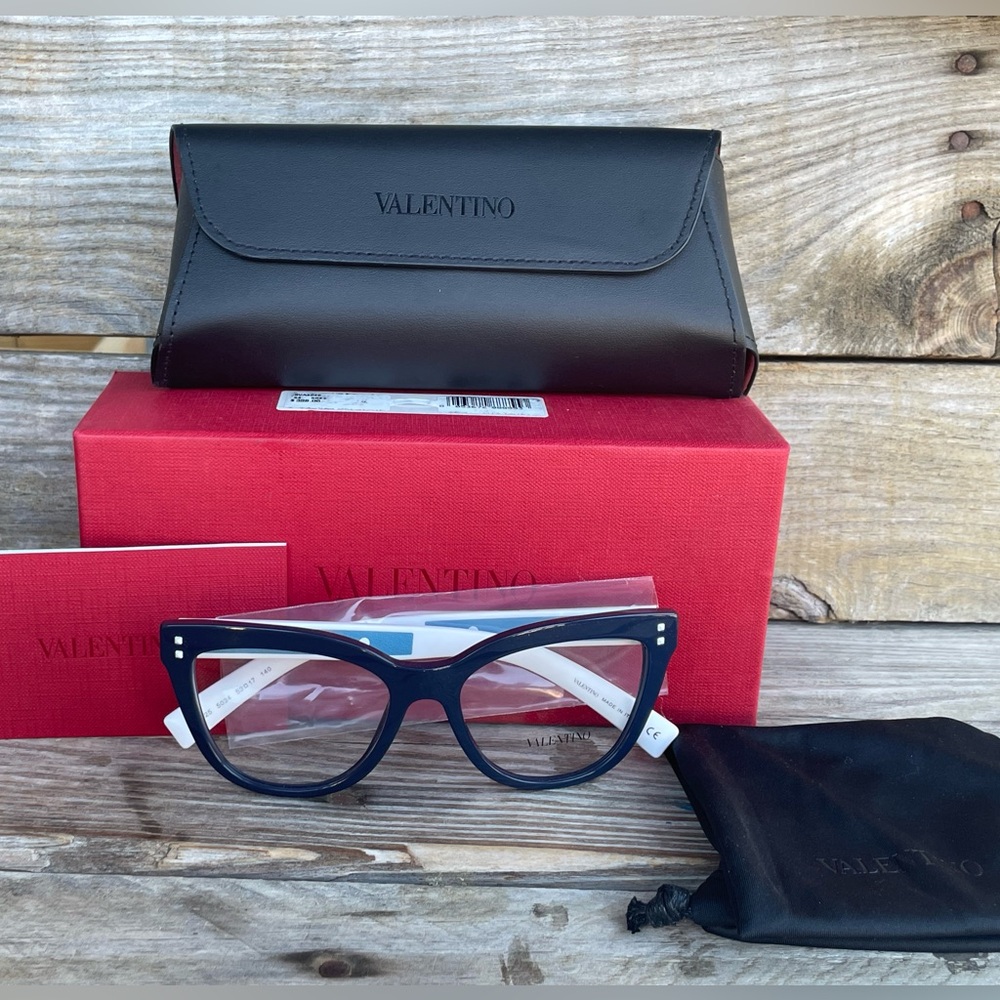 New Authentic Valentino Eyeglasses VA 3025 5034 53mm Cat Eye Navy White Frame